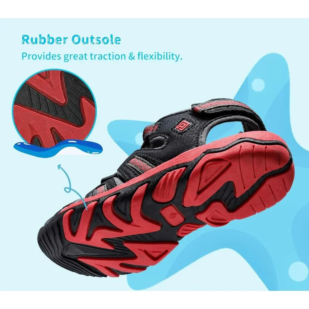 DREAM PAIRS Boys Athletic Sandals Black/Red Size 10
